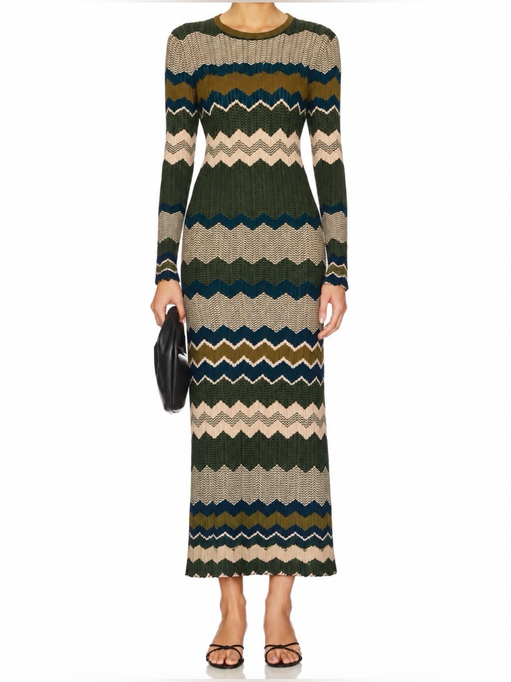 Ronny Kobo Green Teal Chevron Shakira Stretch Knit Bodycon Maxi Dress L Designer